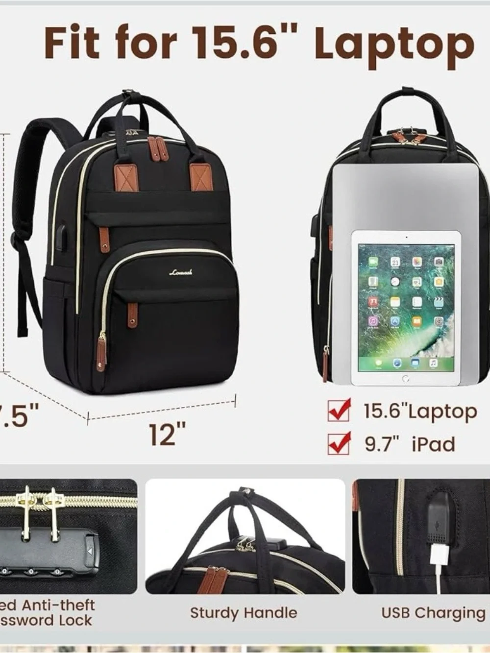 Black with gold accent Backpack - Compact Everyday Bag